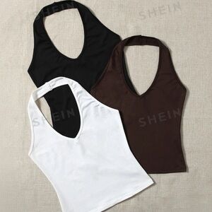 Halter neck brown black and white top super cute and stretchy